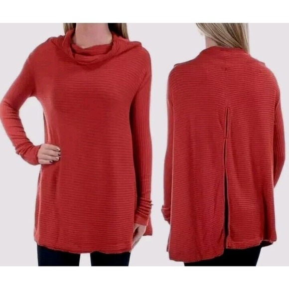 Free People We The Free -Woman Size M- Orange Cowl Neck Sweater Top Cotton Blend - Picture 1 of 9